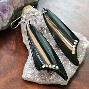 Dangle Black and Rhinestone Vintage Earrings